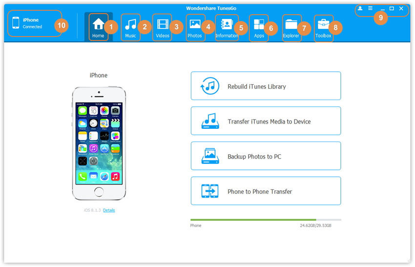 wondershare mobile transfer single application