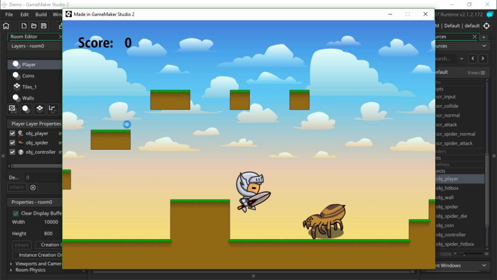 game maker studio 2 animation below screen