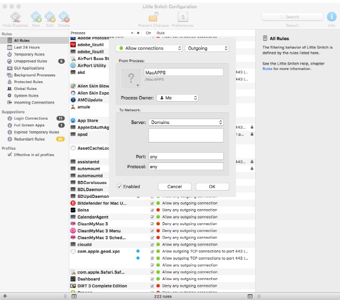 Little snitch rule with hostname pattern 1